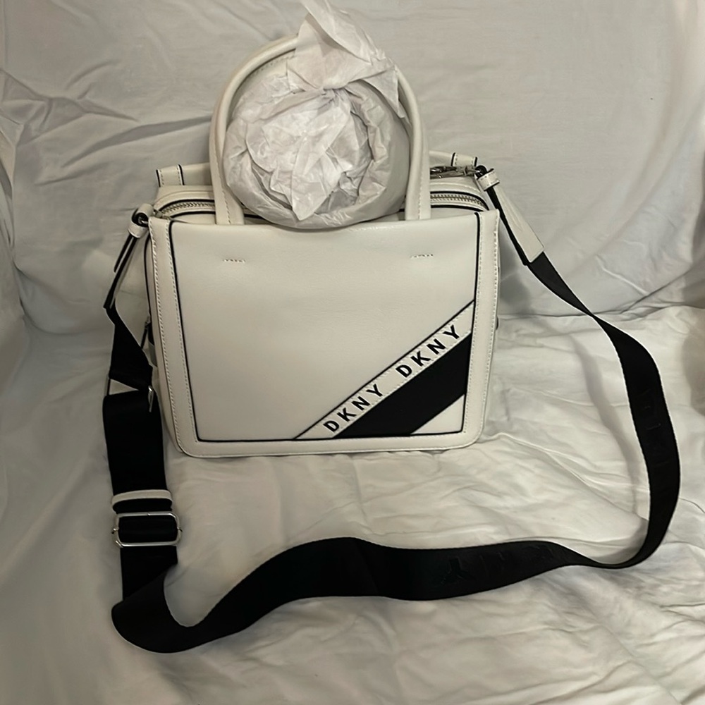 DKNY black and white faux leather handbag NWT